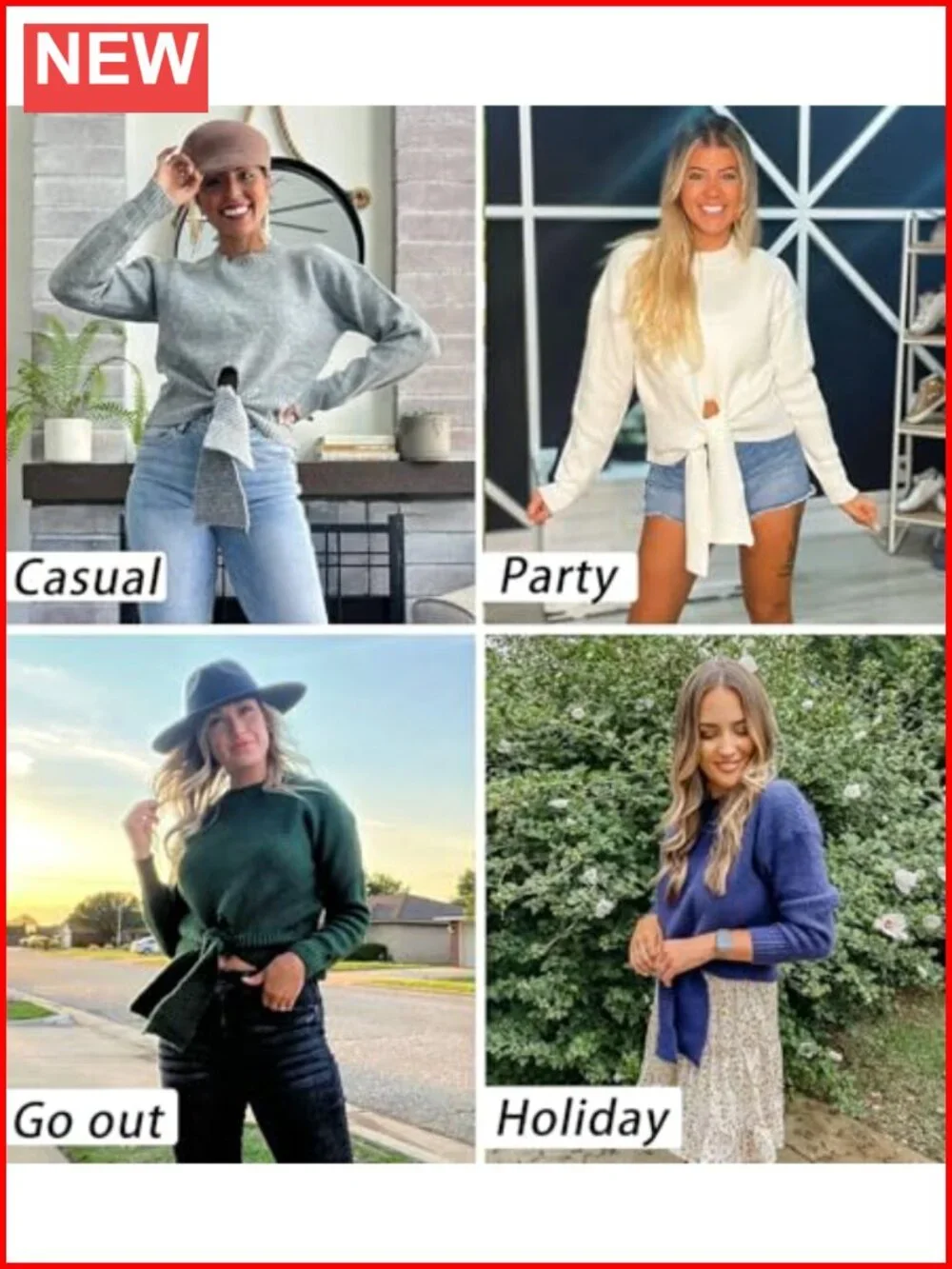 Women's Cable Knit Cropped Sweater Long Sleeve Tie Front Pullover